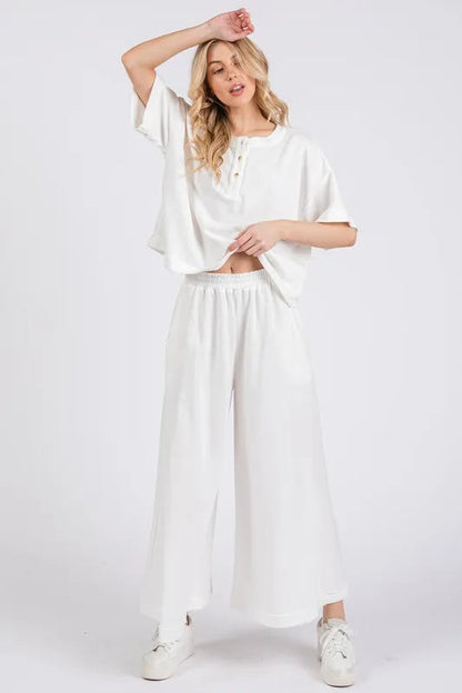 Pear Daisy Ces Femme half button, half sleeve top and pants set, stylish home wear with comfortable fabric and modern design.