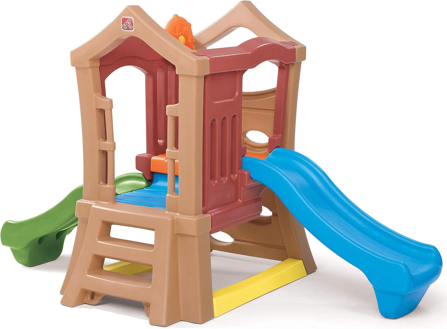 Peach Maple Play Up Double Slide Climber outdoor toddler playset with two slides and climbing elements for ages 2 to 6.