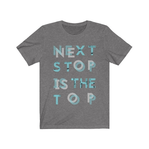 Plum Charlie Next Stop is The Top T-shirt featuring bold text design on a casual cotton tee.