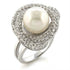 Rhodium brass ring with a white synthetic pearl, designed by Turquoise Tiger, showcasing elegant jewelry craftsmanship.