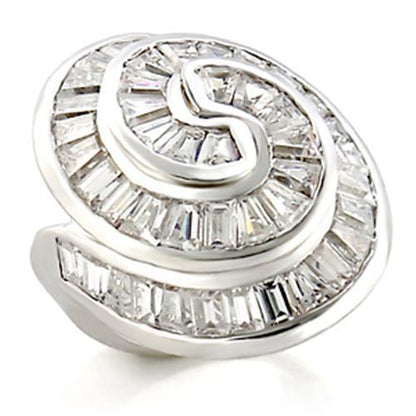 Rhodium brass ring with AAA grade clear CZ gemstone from Turquoise Tiger jewelry collection, featuring intricate design and shiny finish.