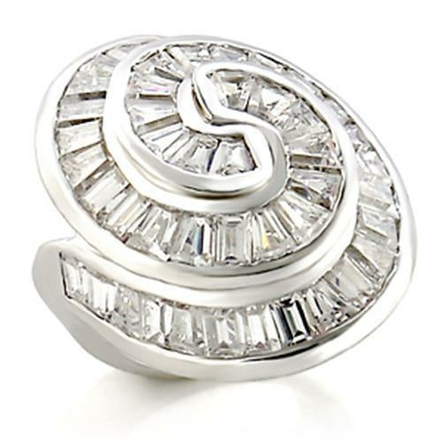 Rhodium brass ring with AAA grade clear CZ gemstone, elegant jewelry by Turquoise Tiger, showcasing a polished design.