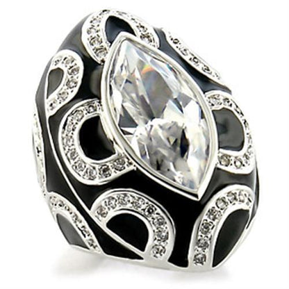 Rhodium brass ring with AAA grade clear CZ gemstone, stylish jewelry piece by Turquoise Tiger.