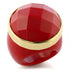Gold brass ring with synthetic ruby gemstone, crafted by Turquoise Tiger, showcasing elegant jewelry design.