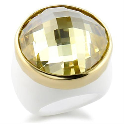 Gold brass ring with AAA grade citrine yellow cubic zirconia from Turquoise Tiger jewelry collection.