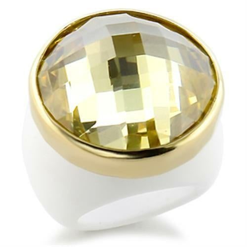 Gold brass ring with AAA grade citrine yellow CZ gemstone from Turquoise Tiger jewelry collection.