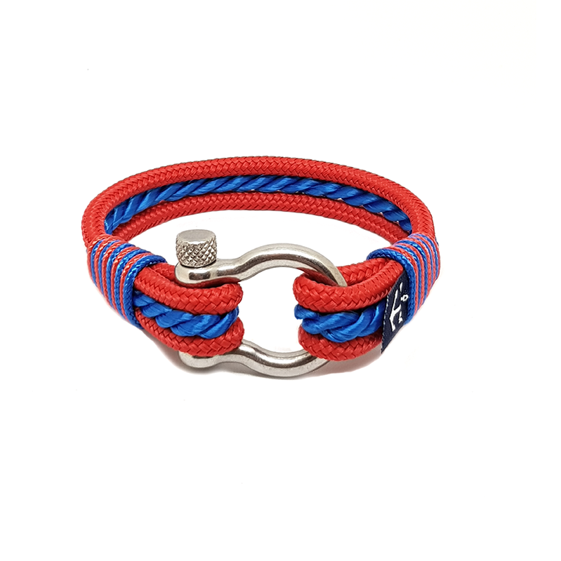 Teal Abderus Galway Unisex Nautical Bracelet featuring navy and white rope with silver anchor charm on a white background.