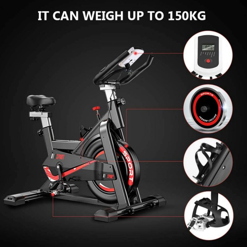 Puce Orpheus stationary spinning bike with monitor for indoor exercise, featuring adjustable seat and handlebars for indoor fitness.