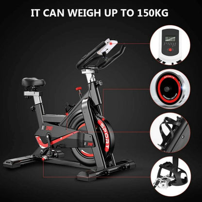 Puce Orpheus stationary spinning bike with monitor for indoor exercise, featuring adjustable seat and handlebars for indoor fitness.