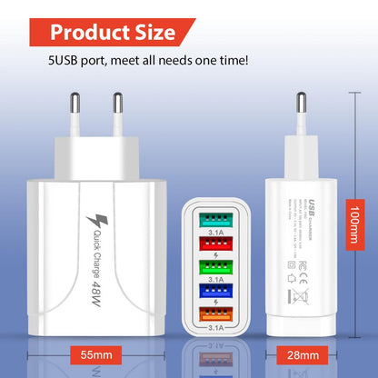 Fuchsia Electra 2-pack 5-port wall charger for mobile and laptop devices, charging up to five devices simultaneously.