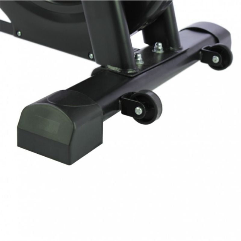 Puce Orpheus spinning bike indoor exercise equipment with digital monitor displaying workout metrics