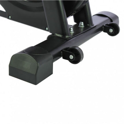 Puce Orpheus spinning bike indoor exercise equipment with digital monitor displaying workout metrics
