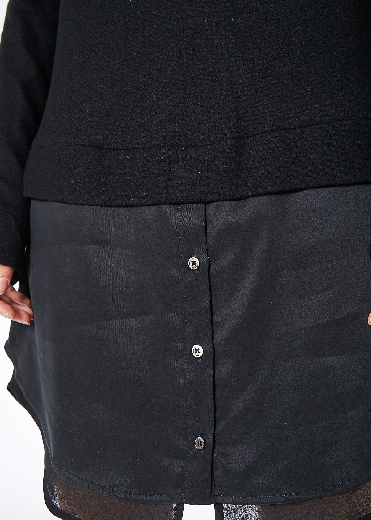 Black women’s twofer pullover sweater dress by Lemon Hera, featuring a cozy knit design and a comfortable fit.