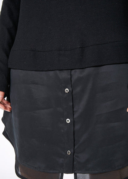 Black women’s twofer pullover sweater dress by Lemon Hera, featuring a cozy knit design and a comfortable fit.