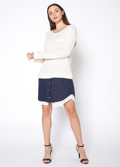 Ivory Lemon Hera Women’s Twofer Pullover Sweater Dress, long-sleeve knit dress with layered look, styled with a relaxed fit.