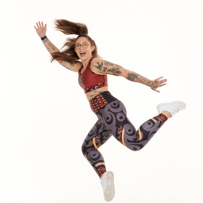 White Oliver Siefay On Iron Red Splash activewear leggings with bold red splash design, perfect for workout or casual wear.