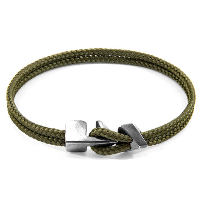 Khaki green Brixham silver and rope bracelet by Magenta Sooty, featuring a stylish mixed-metal design and nautical-inspired details.