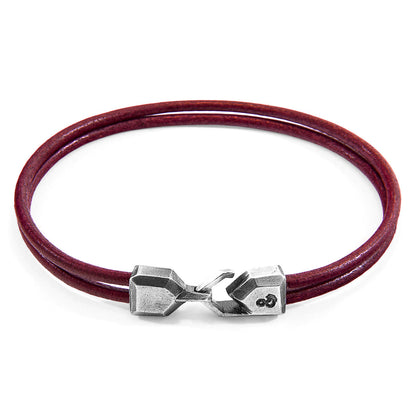 Bordeaux red Cromer silver and leather bracelet by Magenta Sooty, featuring silver accents and a leather strap with adjustable closure.