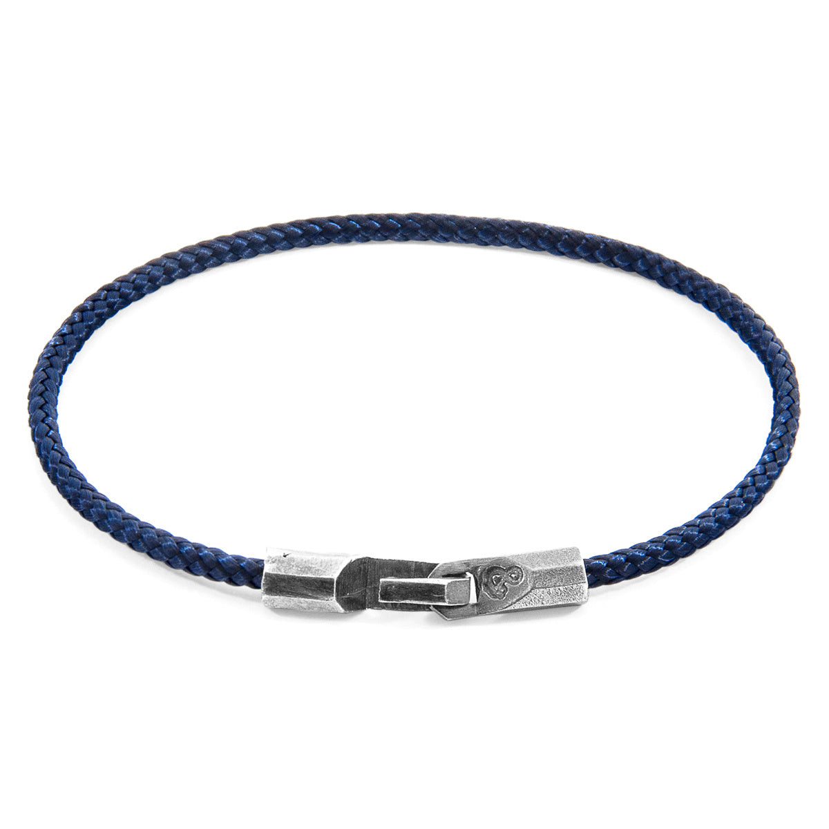 Navy blue Talbot silver and rope bracelet by Magenta Sooty, featuring nautical design with silver accents and rope details.