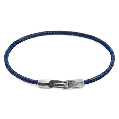 Navy blue Talbot silver and rope bracelet by Magenta Sooty, featuring nautical design with silver accents and rope details.