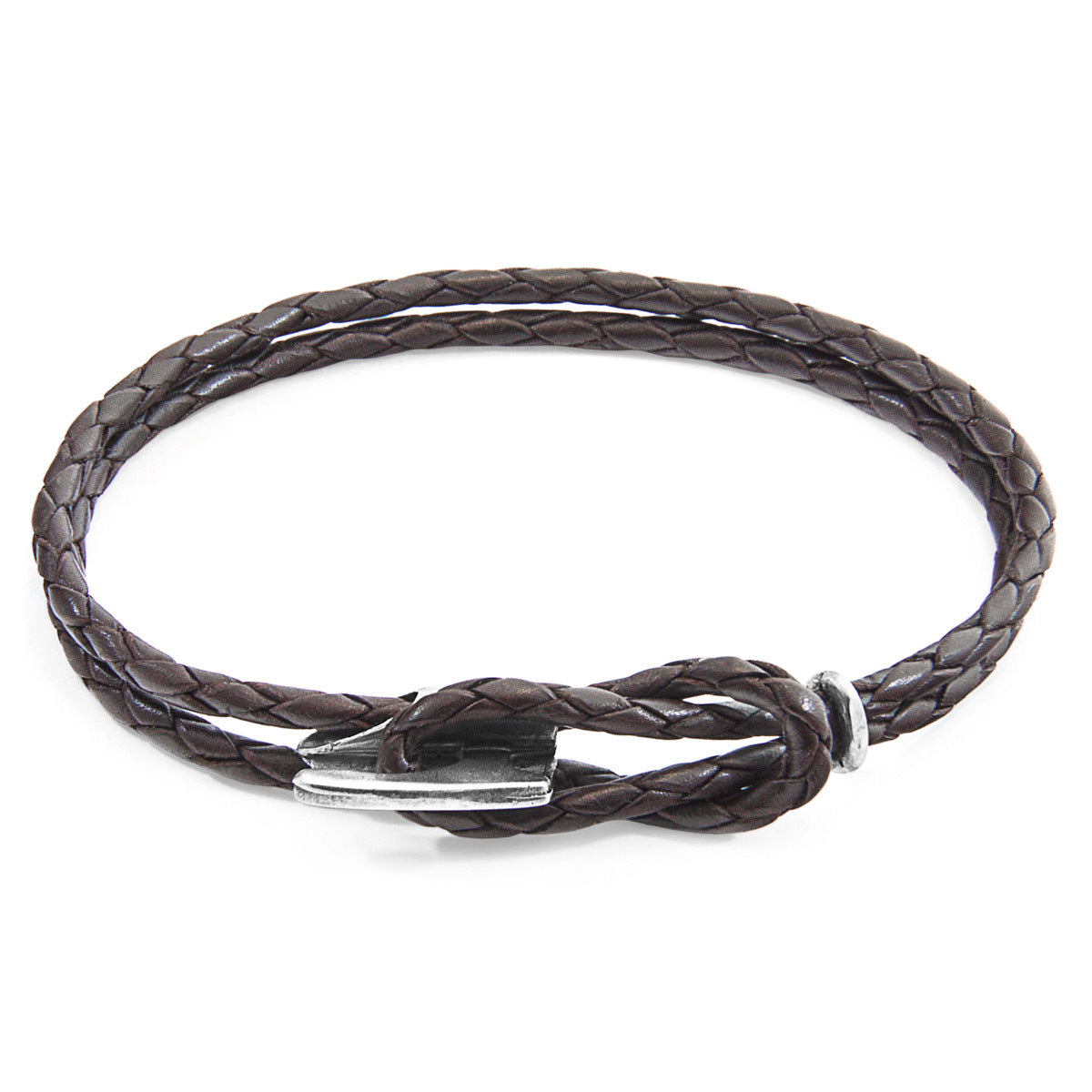 Dark brown leather and silver bracelet from Magenta Sooty featuring a sleek, stylish design with adjustable closure.