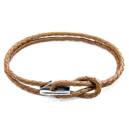 Light brown leather and silver bracelet from Magenta Sooty, featuring a stylish Padstow design and adjustable closure.