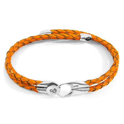 Fire orange Conway silver and leather bracelet by Magenta Sooty featuring a bold, stylish design with silver accents and leather strap.