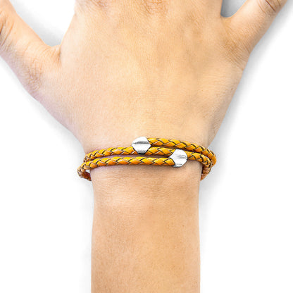 Fire orange Conway silver and leather bracelet by Magenta Sooty featuring vibrant orange leather and sleek silver accents.