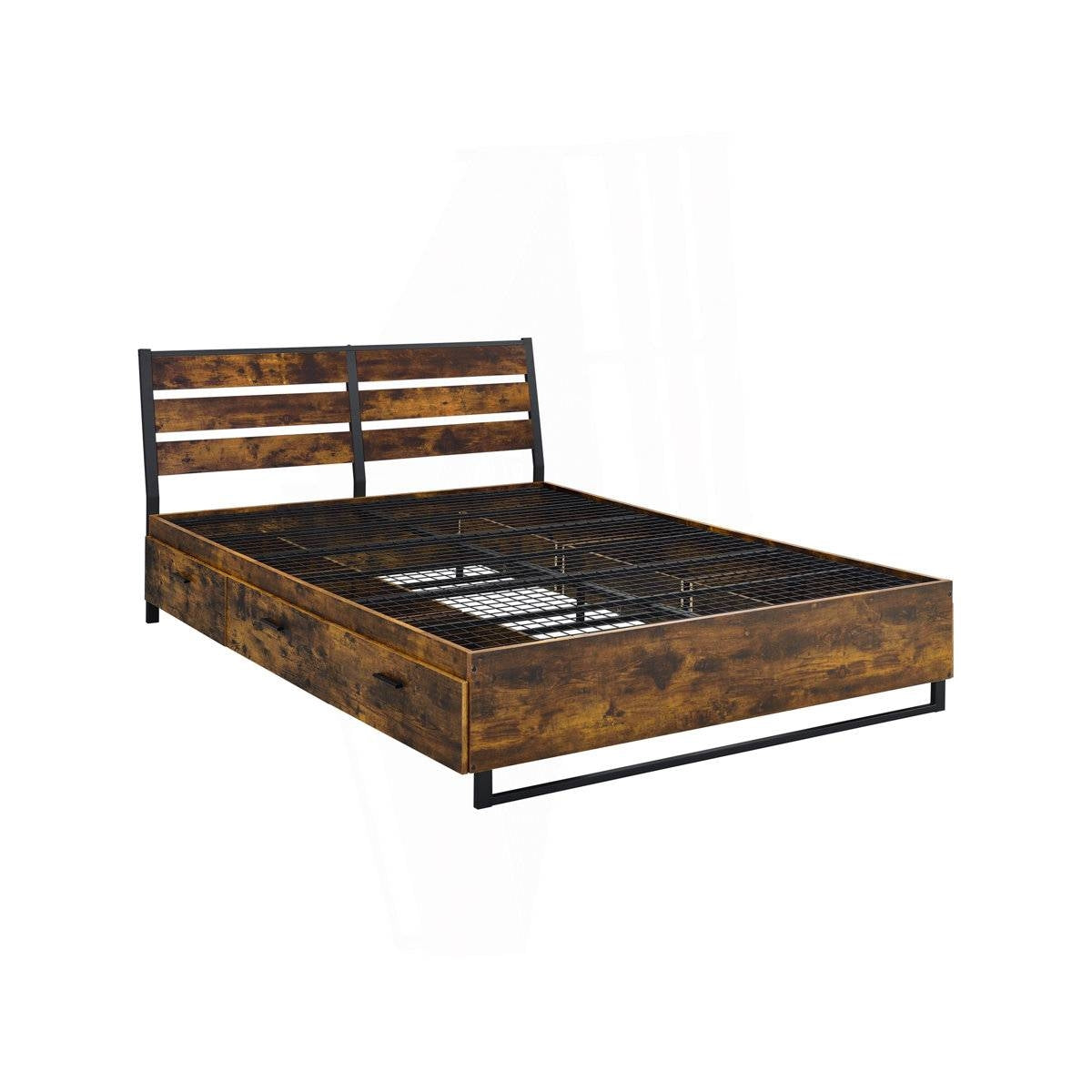 King Size Industrial Slatted Headboard Platform Bed Frame with 6 Storage Drawers