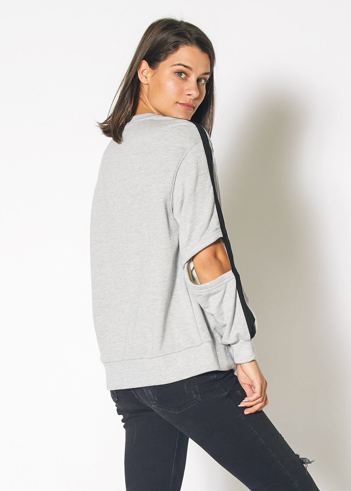 Start2Finish Heather Grey athletic leggings, close-up of fabric texture and fit on model.
