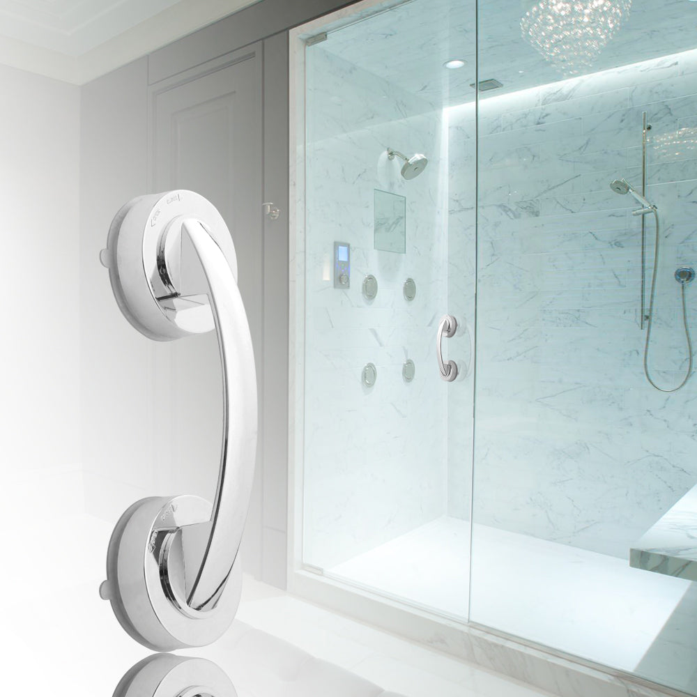 Teal Simba suction cup grab bar handle mounted on a wall, designed for secure support in home and garden safety.