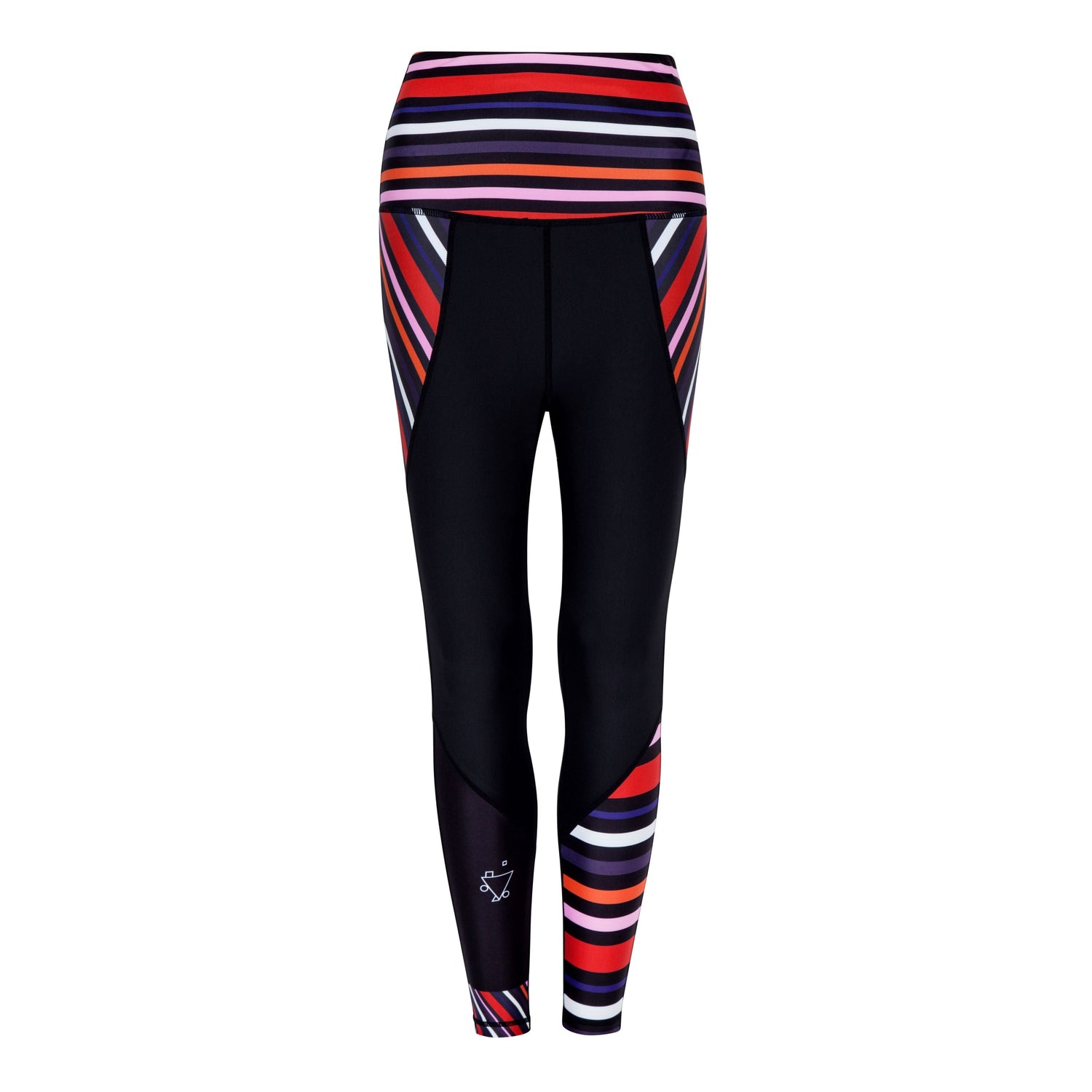 White Oliver Aso-Oke leggings featuring vibrant traditional African fabric design, perfect for activewear and casual wear.