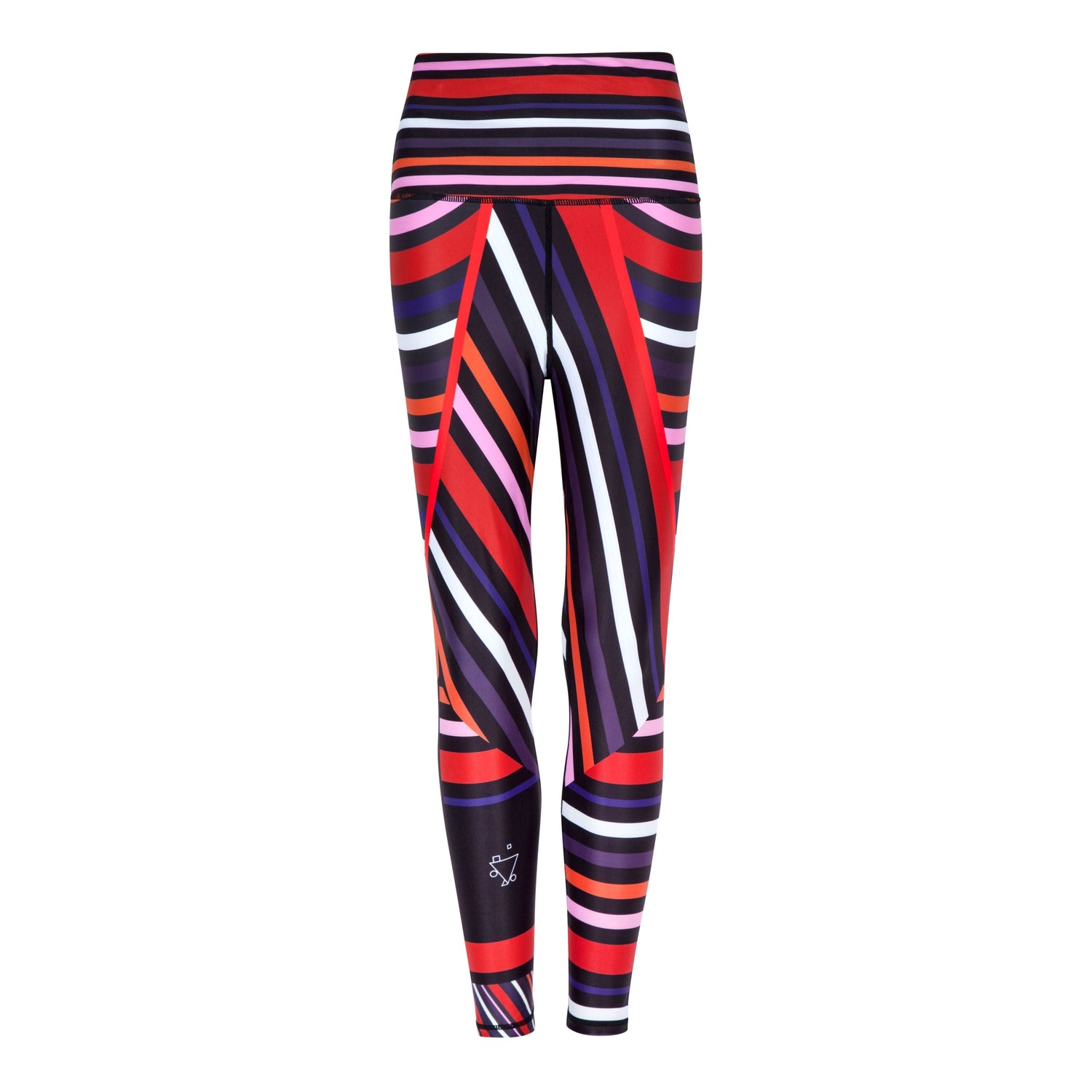 Vibrant Aso-Oke patterned leggings by White Oliver, stylish activewear with colorful traditional African fabric design.