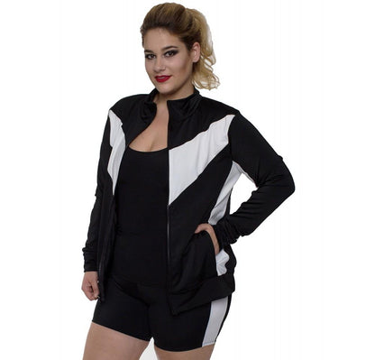 Scarlet Leek InstantFigure Curvy Plus Size activewear compression jacket in black and white, designed for women&