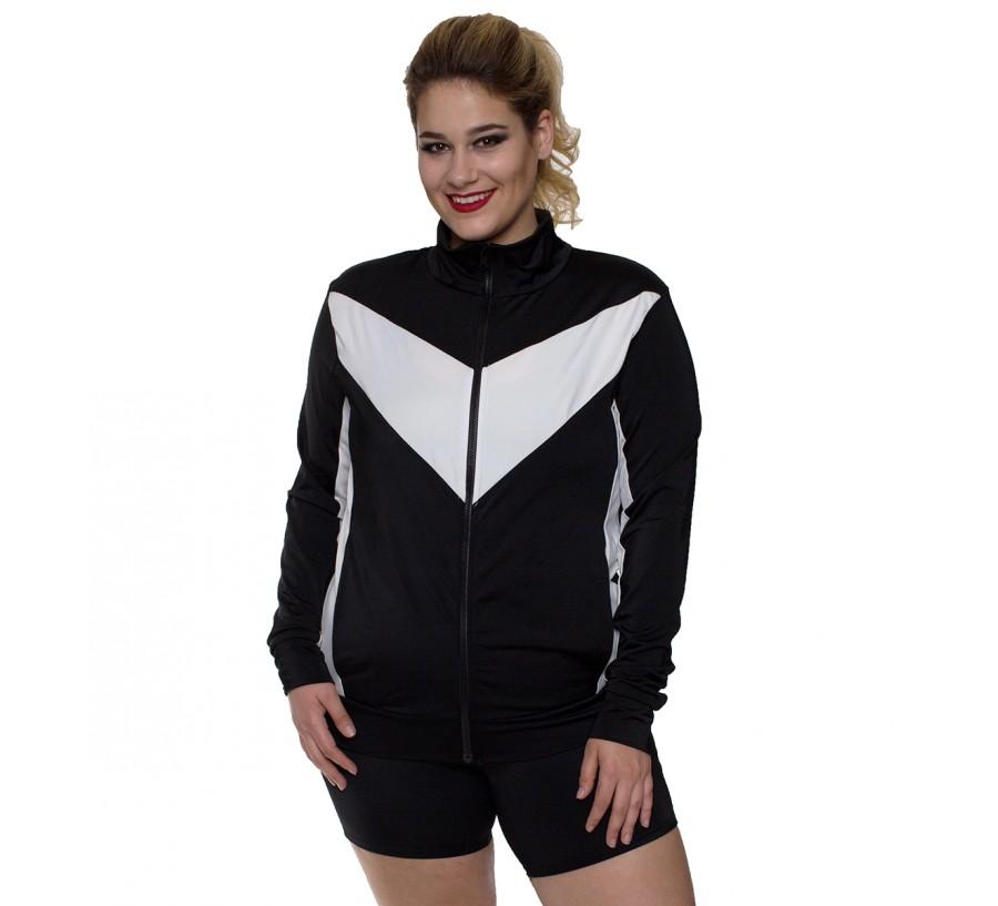 Scarlet Leek InstantFigure Curvy Plus Size Activewear Compression Jacket in black and white, women&