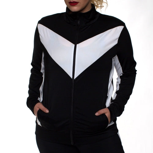 Scarlet Leek InstantFigure Curvy Plus Size activewear compression jacket in black, designed for women&