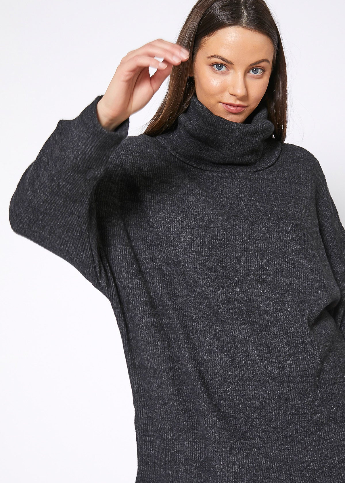 Charcoal ribbed oversized women&