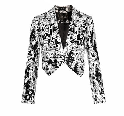 Stylish Mauve Daisy Amour Geometric Blazer for women, tailored jacket with modern geometric pattern, perfect for chic office wear.