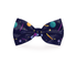 Navy blue Space Planets dog bow tie by Plum Semele featuring a celestial planet pattern on pet wear.