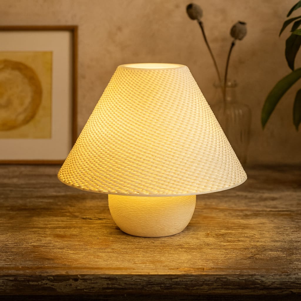 Azure Pontus Aurora Weave portable table lamp with woven design and warm lighting, ideal for cozy indoor or outdoor spaces.