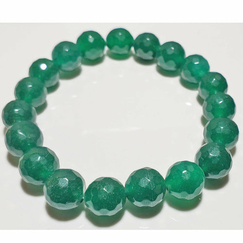 Silver Hestia aventurine beaded elastic stretch bracelet with faceted green stones, casual jewelry accessory.