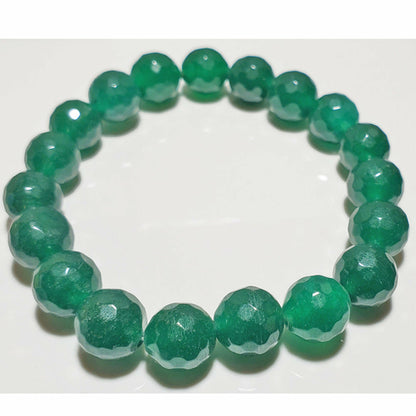 Silver Hestia aventurine beaded elastic stretch bracelet with faceted green stones, casual jewelry accessory.