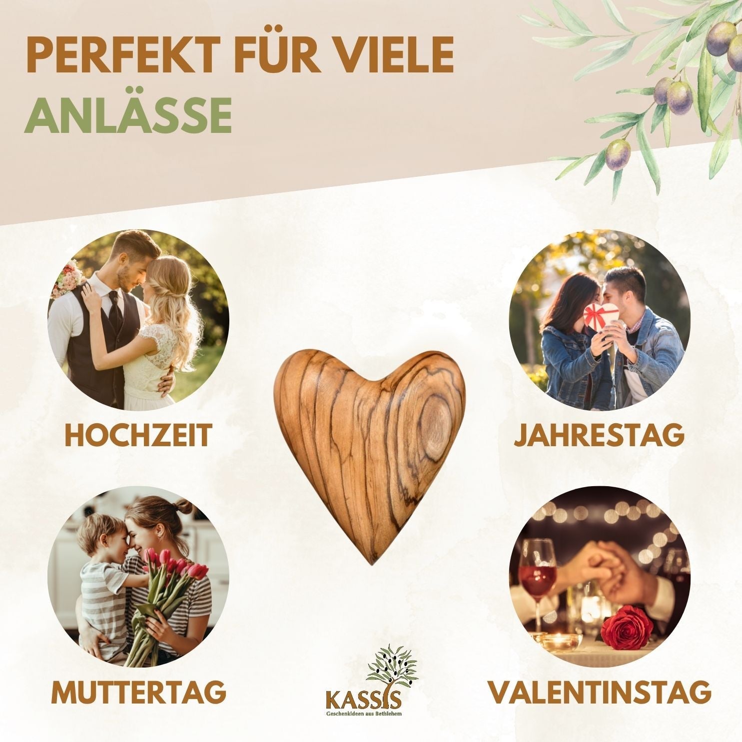 Personalized olive wood heart with engraving, smooth hand-sized home decor piece by Coffee Arrowwood for home and garden.