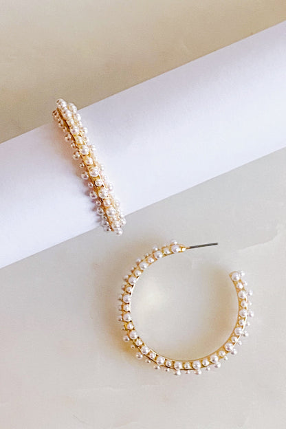 Fuchsia Hercules delicate pearl deco hoop earrings with small pearl accents and intricate metal design, jewelry and watches collection.