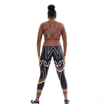 White Oliver Ibeekay Splash leggings, activewear with vibrant splash print, shown from the back on a model.