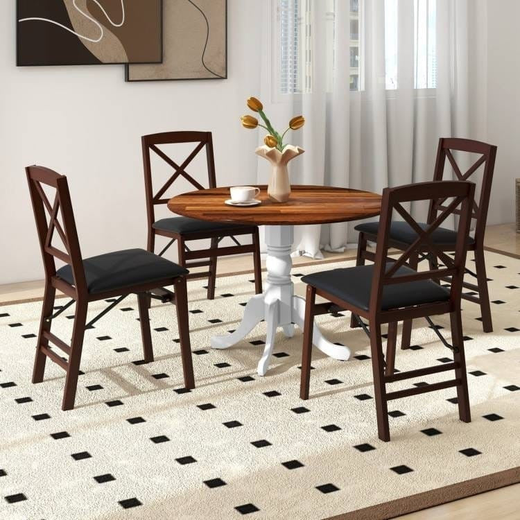 Solid Wood Round 39-inch Kitchen Dining Table with White Legs and Brown Top