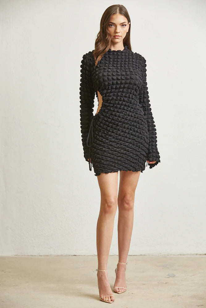 White Amphitryon Bell Charm Waffle Dress for women, featuring a stylish waffle fabric and bell charm details.