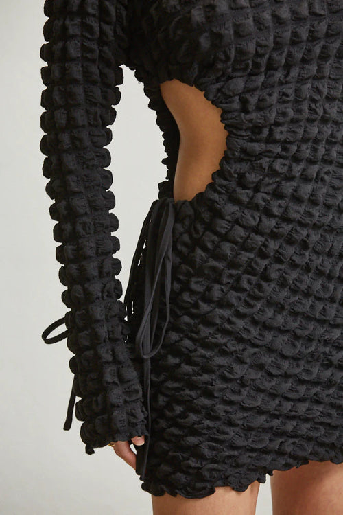White Amphitryon Bell Charm Waffle Dress for women, featuring a stylish waffle-knit design and feminine fit.