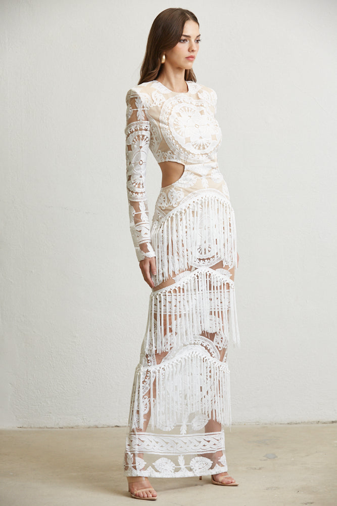 White Amphitryon Harper Dress for women, featuring a stylish, elegant design with a flowing silhouette and detailed fabric accents.