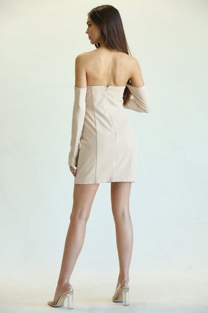 White Amphitryon Golden Detail Flap Dress for women, featuring stylish flap design and elegant gold accents.